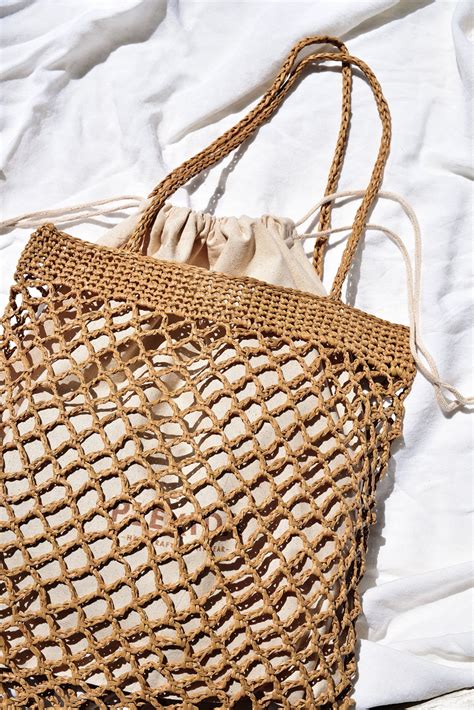 Small N/S Crochet Raffia Tote Bag 